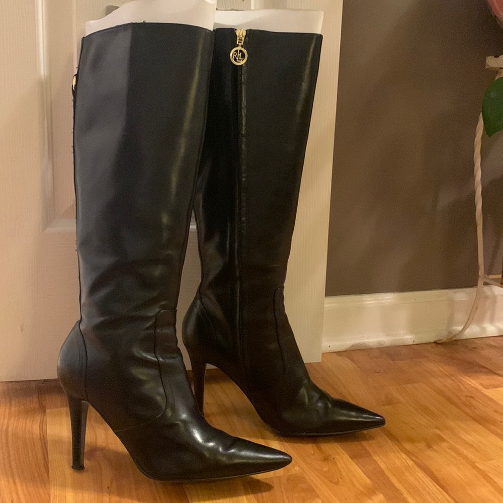 Ralph Lauren Amari black burnished leather boots 8.5